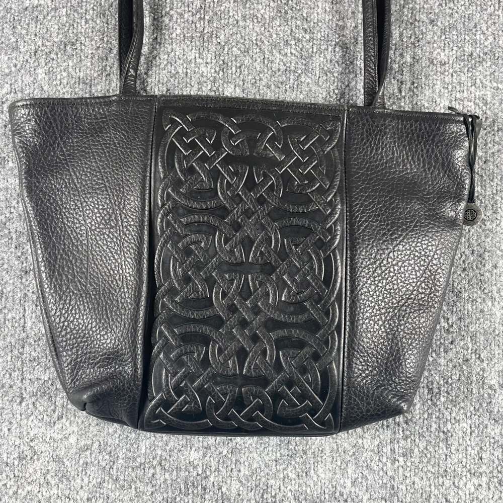 Oberon Design Tote Bag Medium Black Leather Celtic Knot Handcrafted Purse Cali